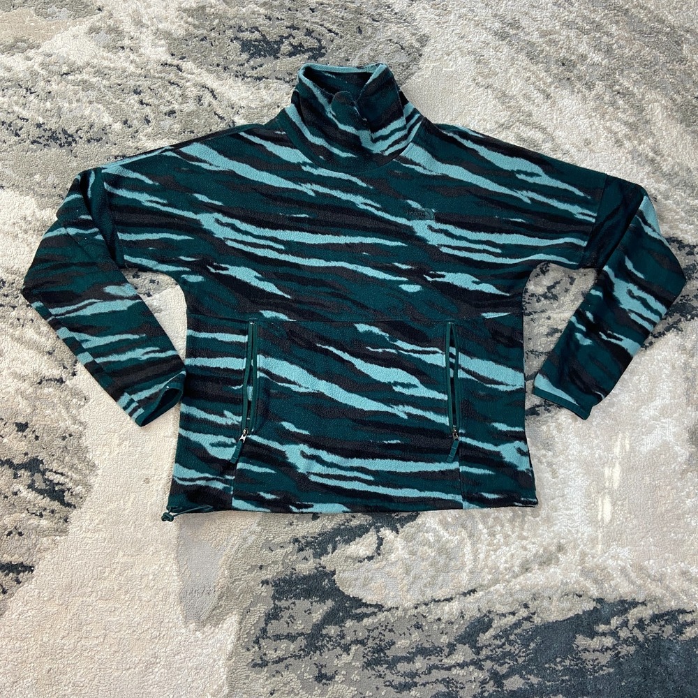 The North Face TKA Glacier Sweatshirt Womens Small Green Camo Fleece Funnel Neck - Picture 1 of 7